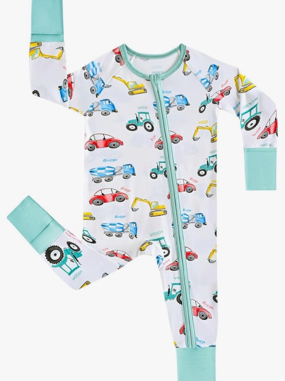 Set of 2 Infant Bamboo Zip Front Footie Pajamas with Folding Mittens and Footies